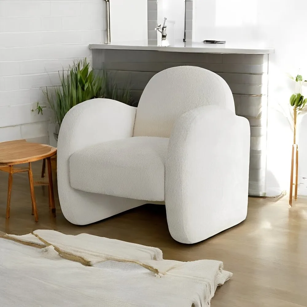 BOUCLE-CHAIR Curved Upholstered Bouclé Lounge Armchair with Backrest | CozyCraft UAE - Image 1