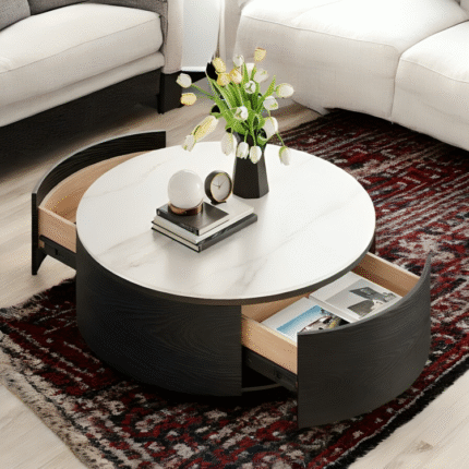 Chelsea Round Coffee Table With Drawer Storage – Elegant Round Center Table | Cozycraft UAE