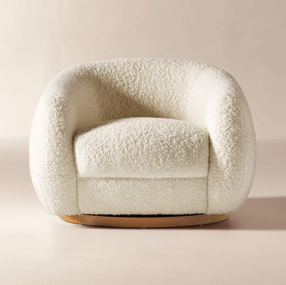 image-54 Modern Bouclé Swivel Chair – Plush Curved | CozyCraft UAE - Image 1
