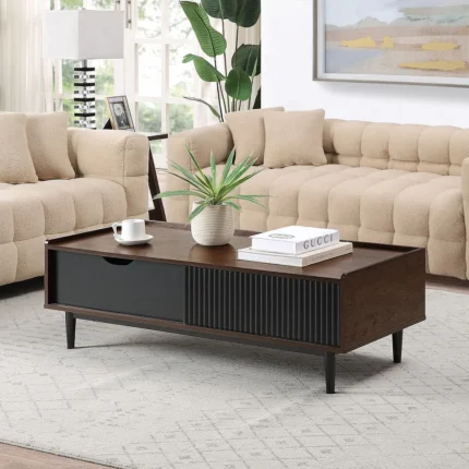 Ribbed Design Coffee Table With Storage – Modern Center Table | Cozycraft UAE