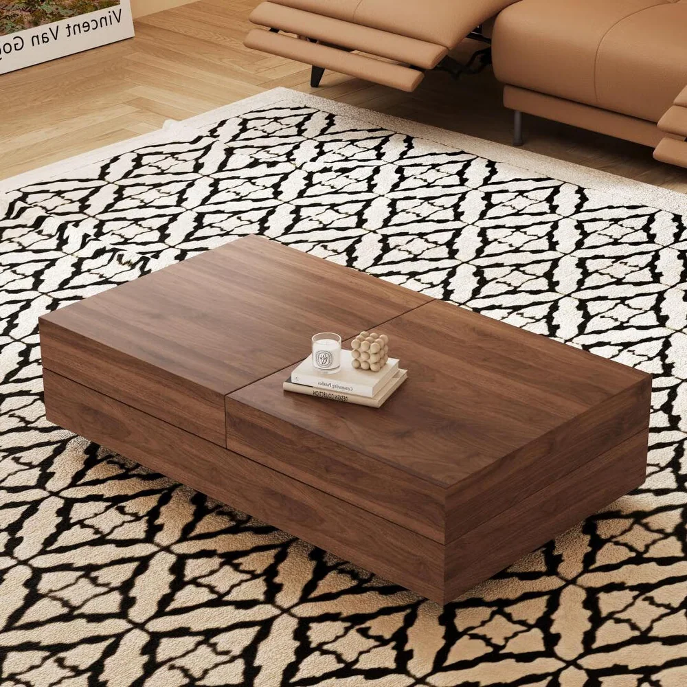 lp-table-25 Slidenest Walnut Coffee Table – Walnut Center Table with Storage & Style | Cozycraft UAE - Image 1