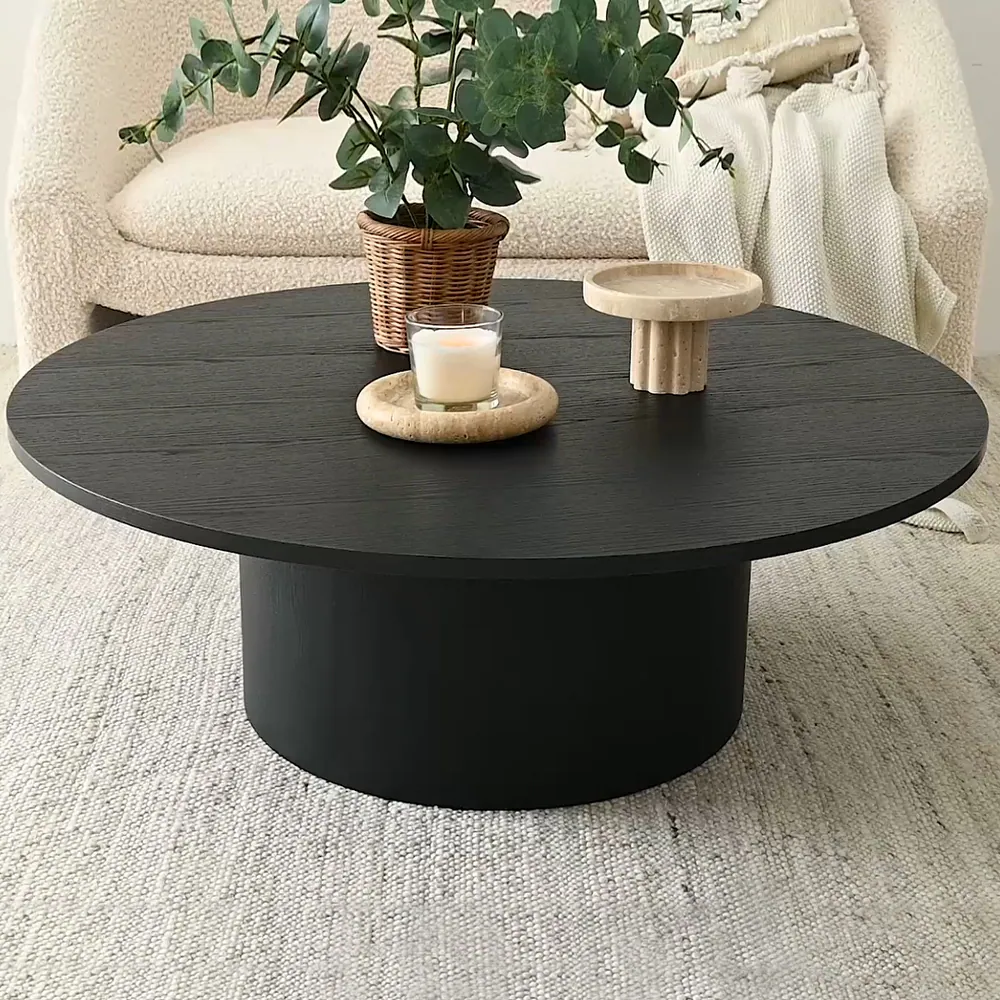 lp-table-9 Modern Black Rounded Coffee Table – Contemporary Round Center Table | Cozycraft UAE - Image 1