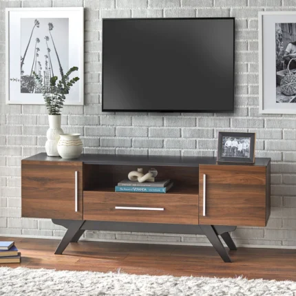 Oak Wood TV Stand with Doors & Open Shelves – Storage Media Unit | CozyCraft UAE