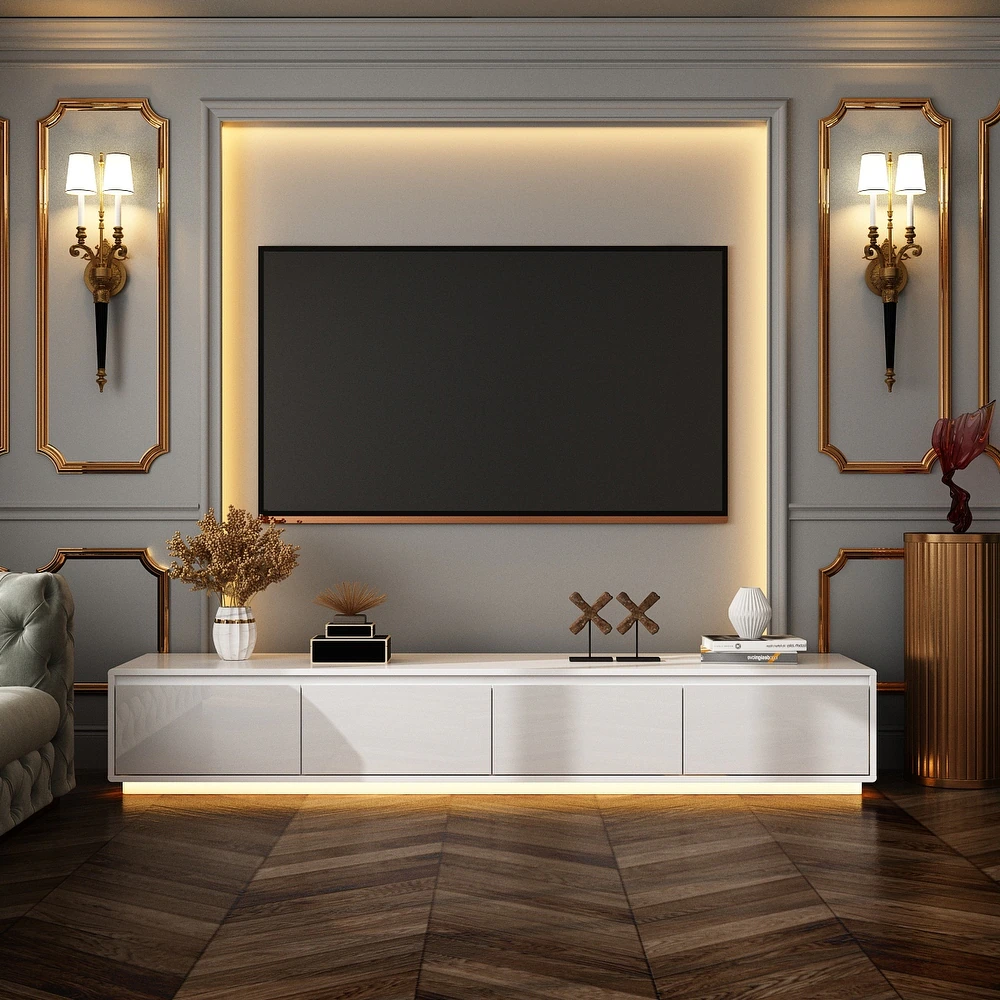 lp-tv-36 White Gloss Entertainment TV Unit with Storage – Modern Media Cabinet | CozyCraft UAE - Image 1