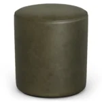 Urban Khaki Leather Ottoman Stool – Compact Round Ottoman for Living Room – CozyCraft UAE - Image 2