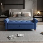 Modern Navy Blue Storage Bench with Rolled Arms – Bed & Entryway Ottoman – CozyCraft UAE