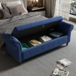 Modern Navy Blue Storage Bench with Rolled Arms – Bed & Entryway Ottoman – CozyCraft UAE