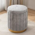 Velvet Storage Ottoman with Gold Base – Grey | Stylish Pouf Seat for Living Room – CozyCraft UAE