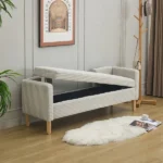 Corduroy Storage Soft Bench with Armrests – Light Gray Storage Bench – CozyCraft UAE