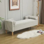 Corduroy Storage Soft Bench with Armrests – Light Gray Storage Bench – CozyCraft UAE