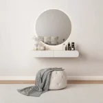 Dressing table with mirror and pouf, side view – Cozy Craft UAE