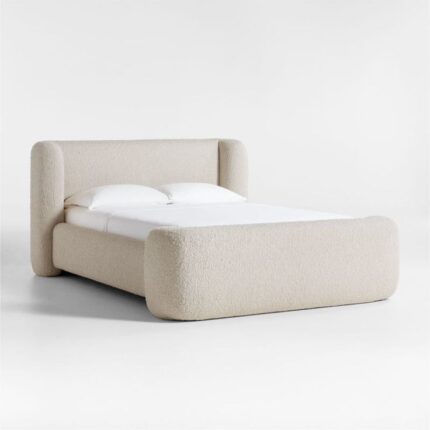 Salone Curved Light Grey Upholstered Bed | CozyCraft UAE