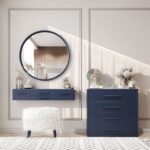 Scarlett 3‑Dressing Table with Mirror & Ottoman – Elegant Makeup Vanity | CozyCraft UAE